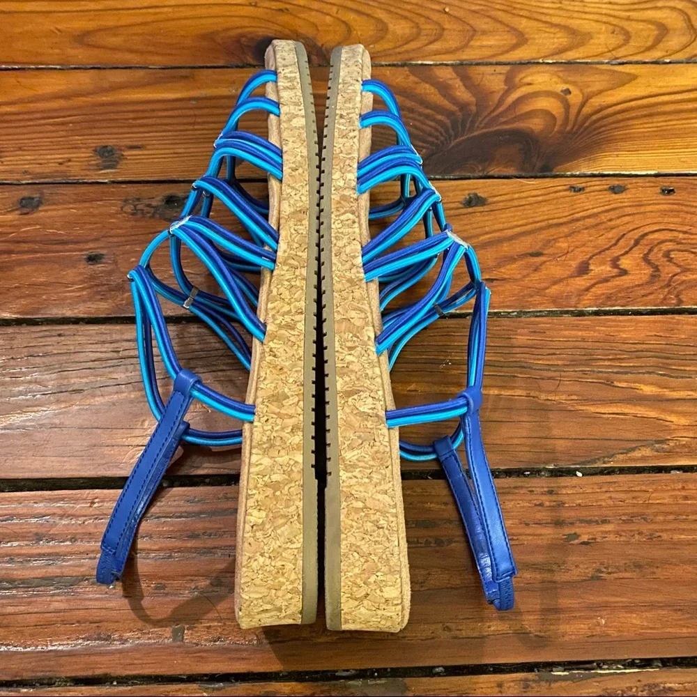 Impo Bonnie Stretch Blue Cork Wedge Sandals Size 10 NWOB